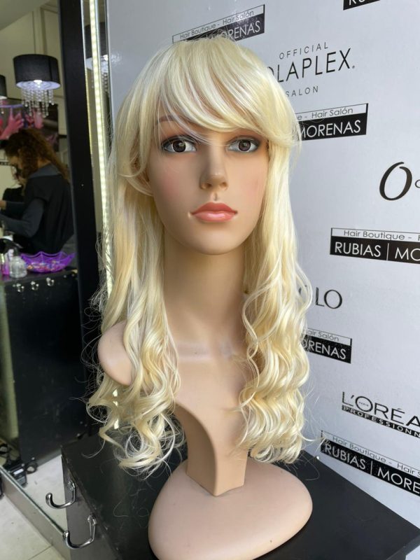 PELUCA SINTETICA RUBIA PLATINADA LARGA