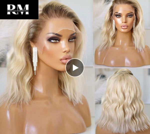 Peluca Rubia Platinada Full Lace Front 40 cms largo efecto balayage