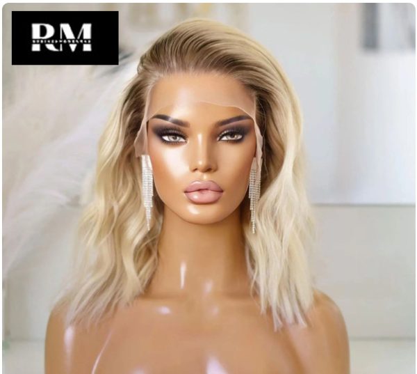 Peluca Rubia Platinada Full Lace Front 40 cms largo efecto balayage - Imagen 2
