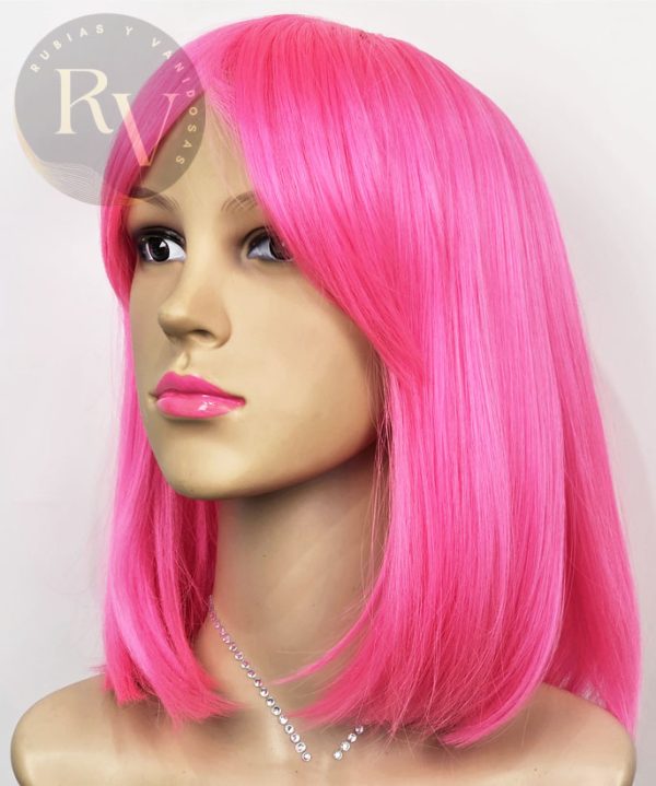 PELUCA MELENA SINTÉTICA ROSADO CHICLE - Imagen 2
